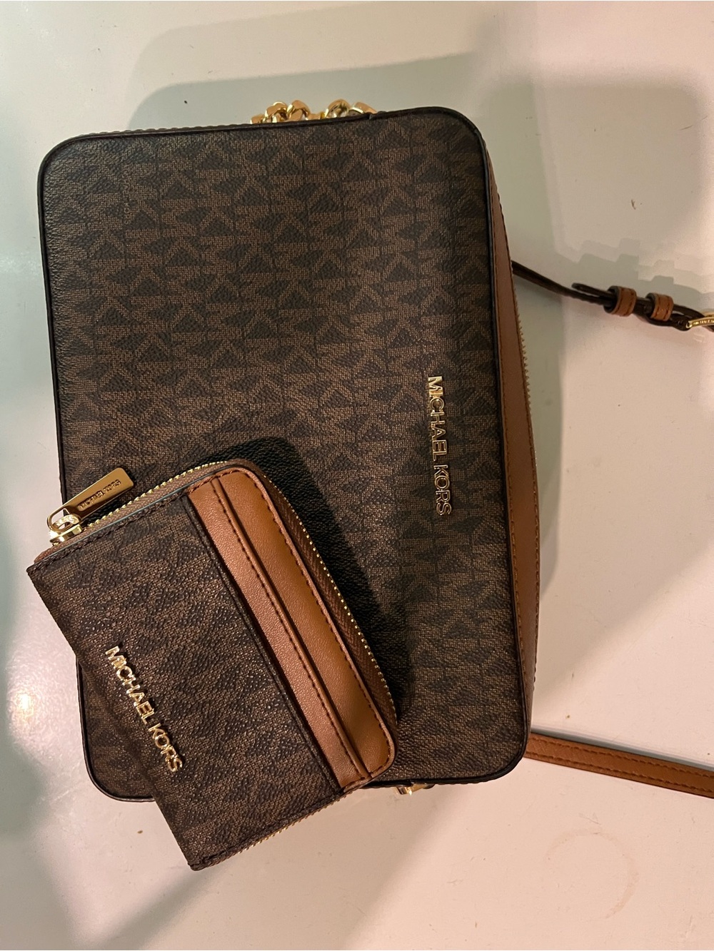 Michael Kors Brown Monogram Crossbody Bag with wallet